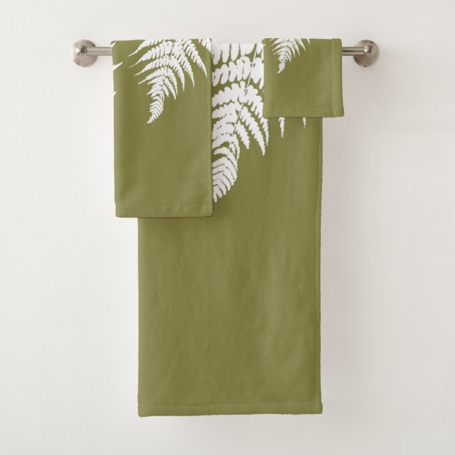 Woodland Fern Leaf Custom Background Colours  Bath Towel Set (Insitu)