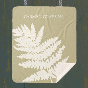 Woodland Fern Leaf Custom Name an Colours Sherpa Blanket