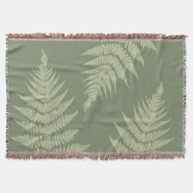 Woodland Fern Leves  Custom Background Colours  Throw Blanket (Front)