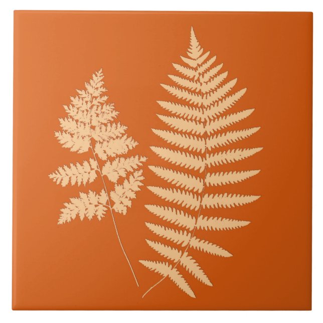 Woodland Fern, Mandarin and Pastel Orange Tile (Front)