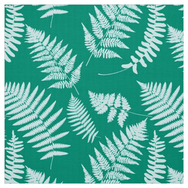 Woodland Fern Pattern, Aqua and Turquoise Fabric (Swatch)