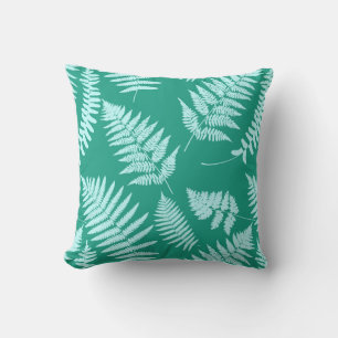 Woodland Fern Pattern, Aqua and Turquoise  Outdoor Pillow