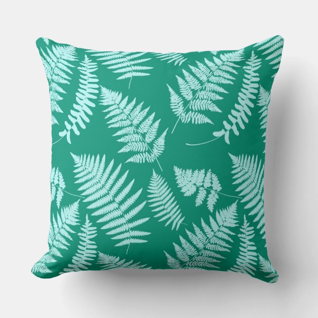 Woodland Fern Pattern, Aqua and Turquoise Throw Pillow (Front)