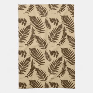 Woodland Fern Pattern, Beige and Dark Brown Kitchen Towel