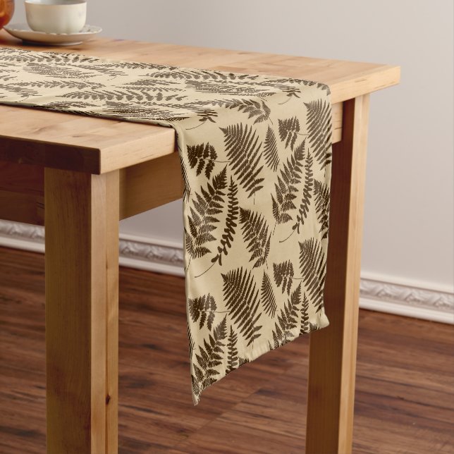 Woodland Fern Pattern, Beige and Dark Brown Short Table Runner (In Situ)