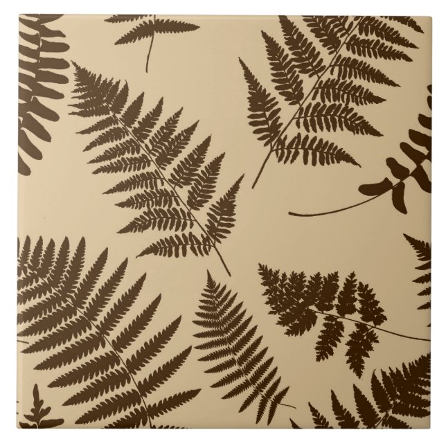 Woodland Fern Pattern, Beige and Dark Brown Tile (Front)