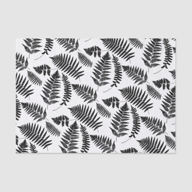 Woodland Fern Pattern, Black and White Tissue Paper (Front)