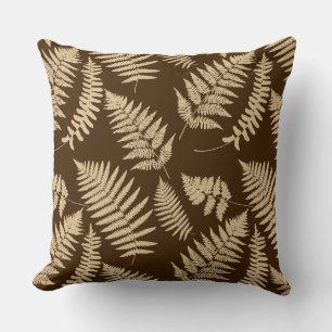 Woodland Fern Pattern, Brown and Beige Throw Pillo Pillow
