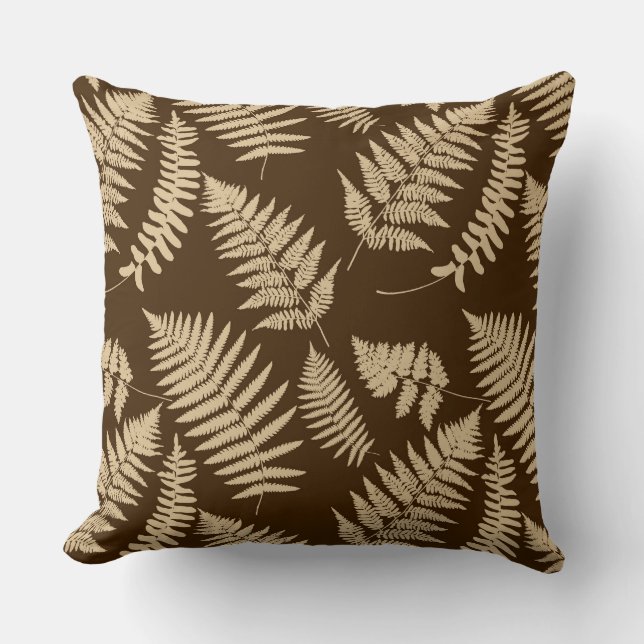 Woodland Fern Pattern, Brown and Beige Throw Pillo Pillow (Front)