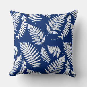 Woodland Fern Pattern, Cobalt Blue and White Throw Throw Pillow