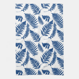 Woodland Fern Pattern, Cobalt Blue on White  Kitchen Towel