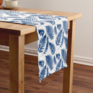Woodland Fern Pattern, Cobalt Blue on White  Short Table Runner