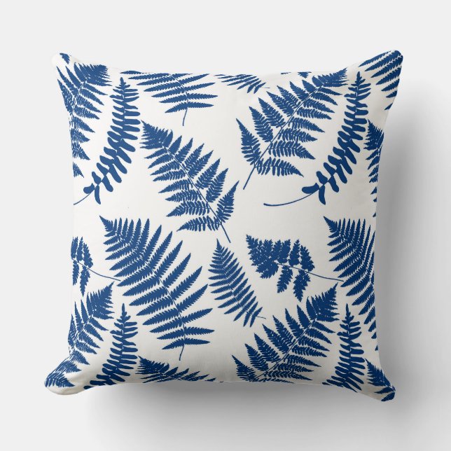 Woodland Fern Pattern, Cobalt Blue on White   Throw Pillow (Front)