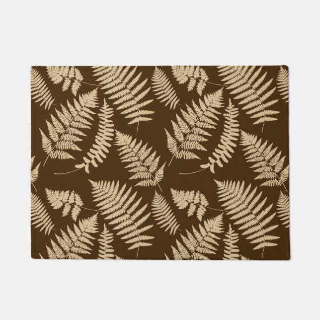 Woodland Fern Pattern, Dark Brown and Beige Doormat (Front)