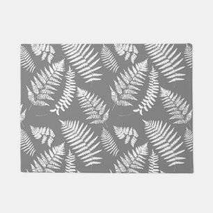 Woodland Fern Pattern, Grey / Grey and White Doormat