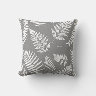 Woodland Fern Pattern, Grey / Grey and White Outdoor Pillow