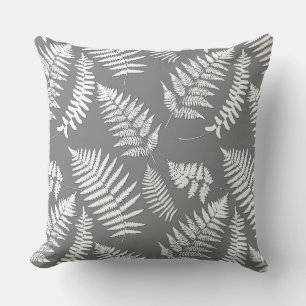 Woodland Fern Pattern, Grey / Grey and White Throw Pillow