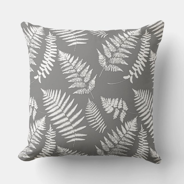 Woodland Fern Pattern, Grey / Grey and White Throw Throw Pillow (Front)