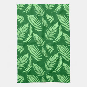 Woodland Fern Pattern, Light and Dark Green Kitchen Towel