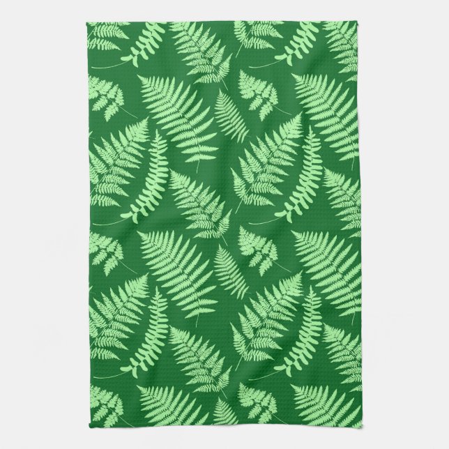 Woodland Fern Pattern, Light and Dark Green Kitchen Towel (Vertical)