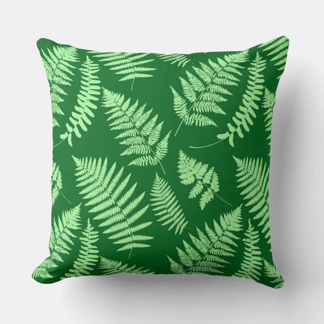 Woodland Fern Pattern, Light and Dark Green Throw Pillow (Front)