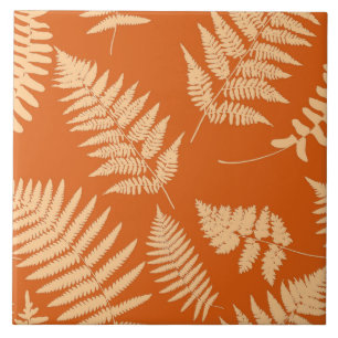 Woodland Fern Pattern, Mandarin and Pastel Orange  Tile