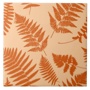 Woodland Fern Pattern, Pastel and Mandarin Orange Tile