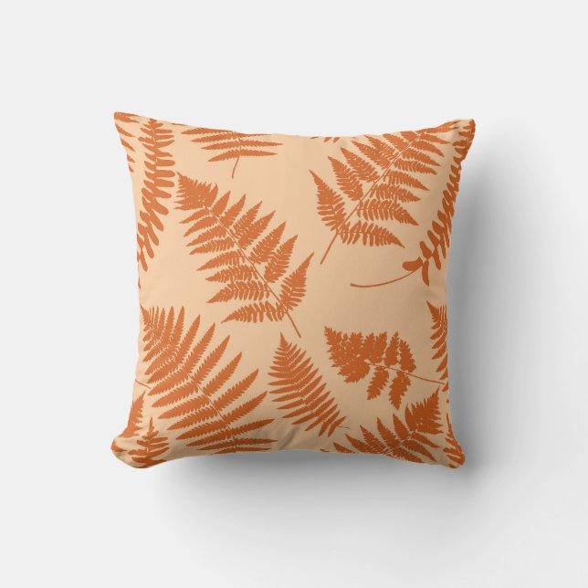Woodland Fern Pattern, Pastel Orange Outdoor Pillow (Front)