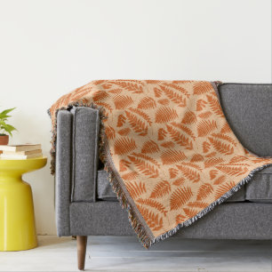 Woodland Fern Pattern, Pastel Orange Throw Blanket