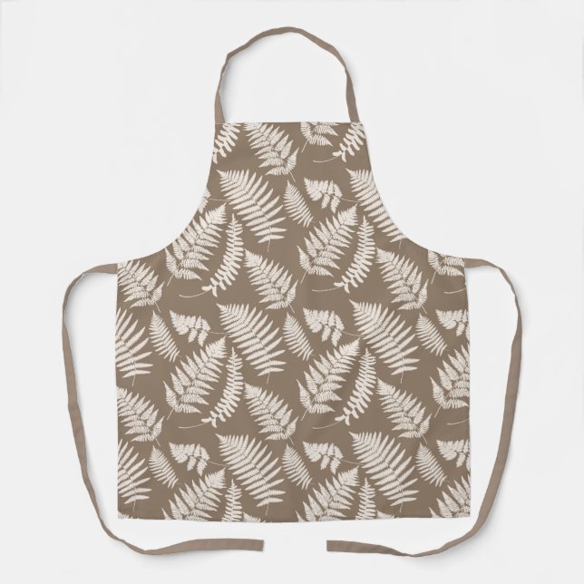 Woodland Fern Pattern, Taupe Tan and Cream Apron (Front)