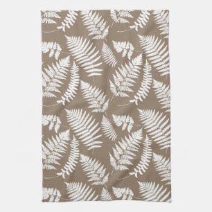Woodland Fern Pattern, Taupe Tan and White Kitchen Towel