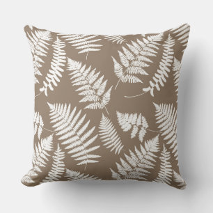 Woodland Fern Pattern, Taupe Tan and White  Throw Pillow