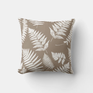 Woodland Fern Pattern, Taupe Tan and White Throw Pillow