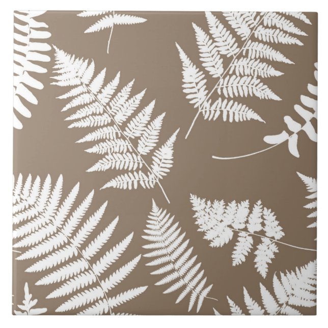 Woodland Fern Pattern, Taupe Tan and White Tile (Front)