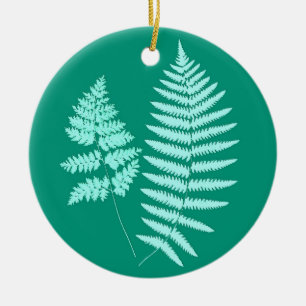 Woodland Fern Pattern, Turquoise and Aqua  Ceramic Ornament