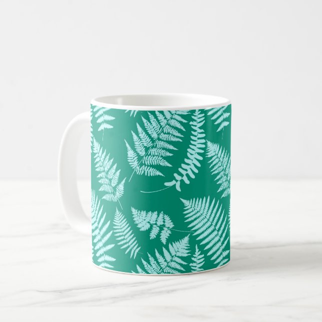 Woodland Fern Pattern, Turquoise and Aqua Coffee Mug (Front Left)
