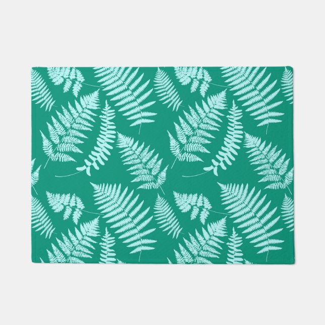 Woodland Fern Pattern, Turquoise and Aqua Doormat (Front)