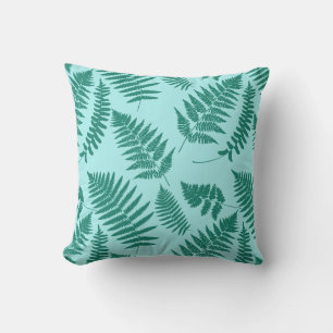 Woodland Fern Pattern, Turquoise and Aqua Throw Pillow