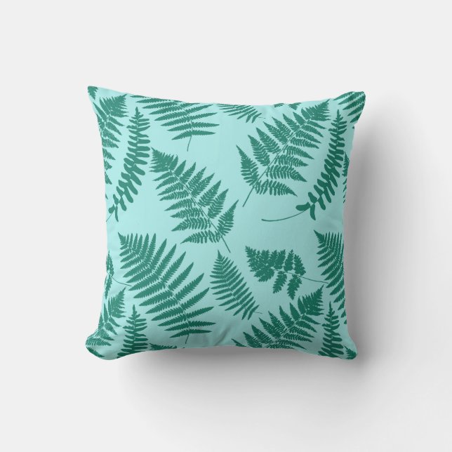 Woodland Fern Pattern, Turquoise and Aqua Throw Pillow (Front)