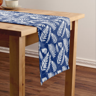 Woodland Fern Pattern, White on Cobalt Blue  Short Table Runner