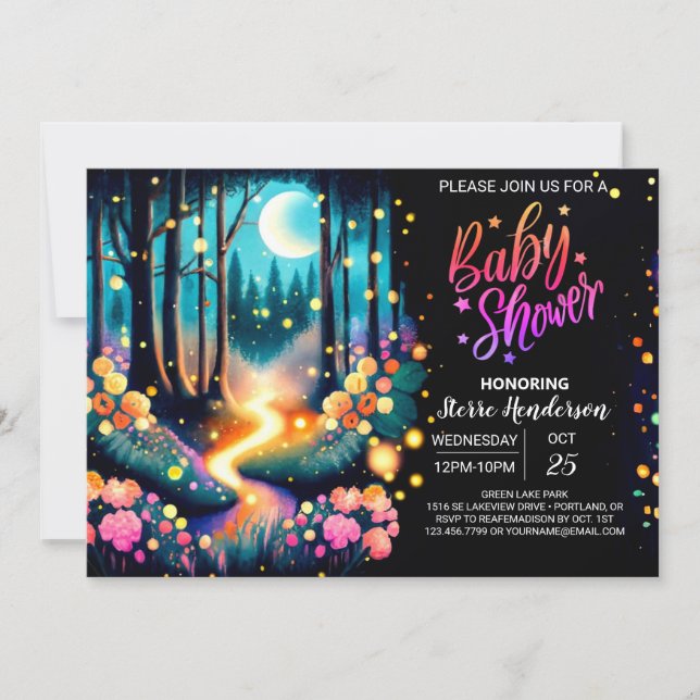 Woodland Fireflies Baby Shower Invitation (Front)