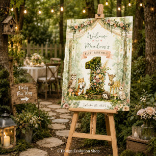 Woodland First Birthday Boho Floral Welcome Sign