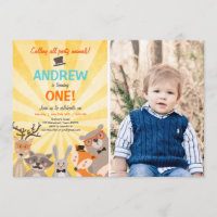 Woodland First Birthday Invitation Forest Hipster