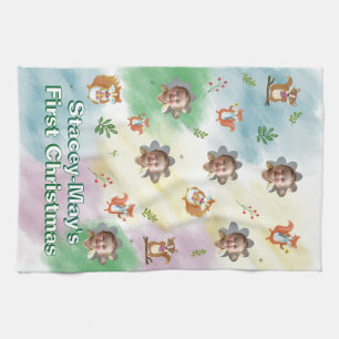 Woodland First Christmas Photo Baby Blanket Kitchen Towel