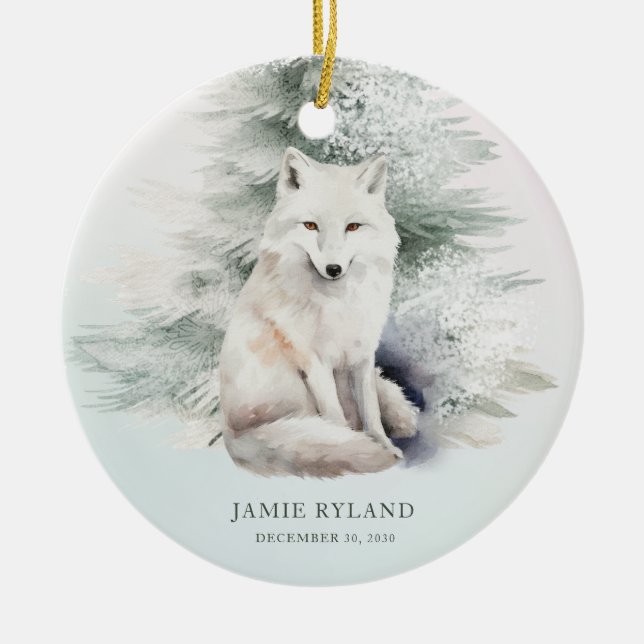 Woodland First Christmas With Baby Photo Ceramic Ornament (Front)