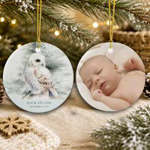 Woodland first Christmas With Baby Photo Ceramic Ornament