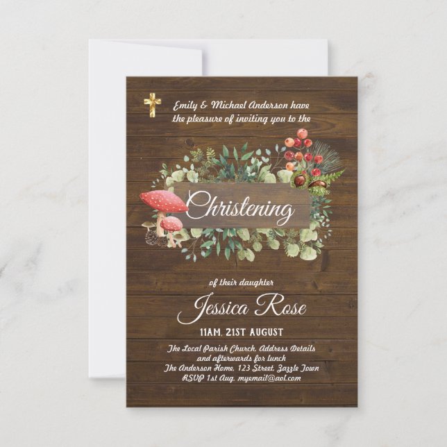 Woodland Floor Rustic Christening Invite Baptism  (Front)