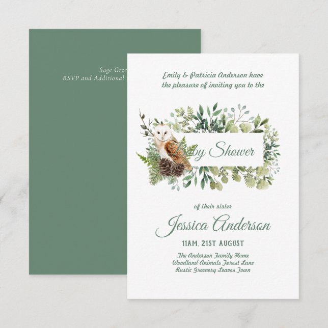 Woodland Flora and Fauna BABY SHOWER Invites (Front/Back)