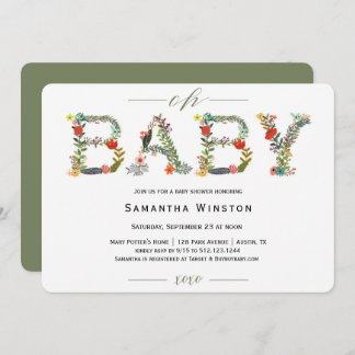 Woodland Floral Alphabet Baby Shower Invitation