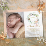 Woodland Floral Garland Baptism, Christening Photo Thank You Card<br><div class="desc">Featuring a delicate watercolor floral garland,  this chic baptism or christening thank you card can be personalised with your own photo and special thank you message. You can customise the reverse to your favourite colour or add additional information. Designed by Thisisnotme©</div>